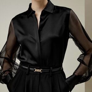 Lily Silk Black Silk Blouse. NWT. XL.